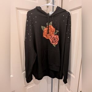 Torrid Deep Black Hoodie with Rosea and Stud Accents